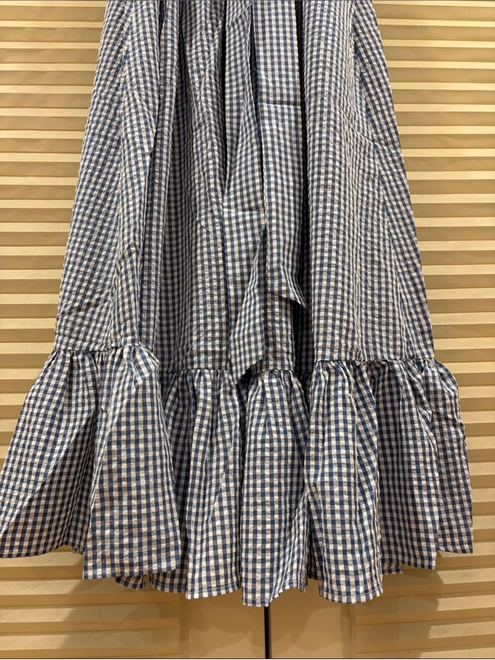 NWOT Doen Blue Gingham Ruffle Off-Shoulder Midi Dress, Size M - Picture 6 of 10